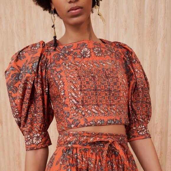 Ulla Johnson Anise Quilted Lace Up Back Crop Top in Clementine Size 2 Cotton - Picture 10 of 10